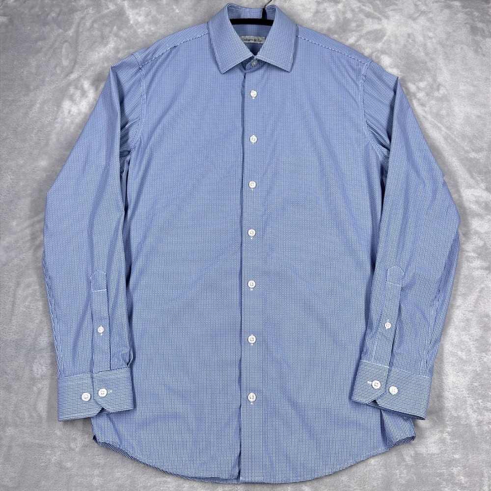COLLARS & CO Dress Collar Polo Men S Blue Micro Pattern Performance Stretch NWOT